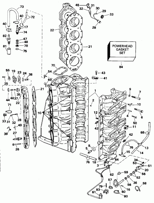 ��������� Evinrude BE250CXEDA 1996  - linder & Crankcase / linder & ������ ���������