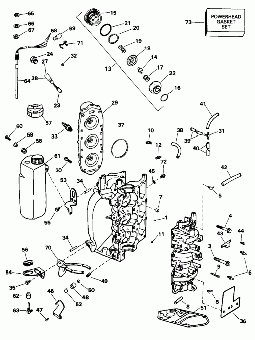 ��������� �������� ����� EVINRUDE BE25AREDC 1996  - linder & ������ ��������� / linder & Crankcase