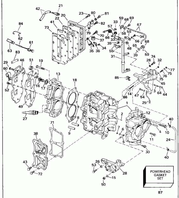 ����� EVINRUDE BE30ELEDE 1996  - linder & ������ ��������� / linder & Crankcase