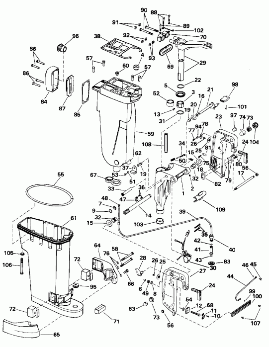 ��������� ������� BE40ELEDS 1996  - haust ������ & Stern & ���������� ��������� - haust Housing & Stern & Swivel Bracket