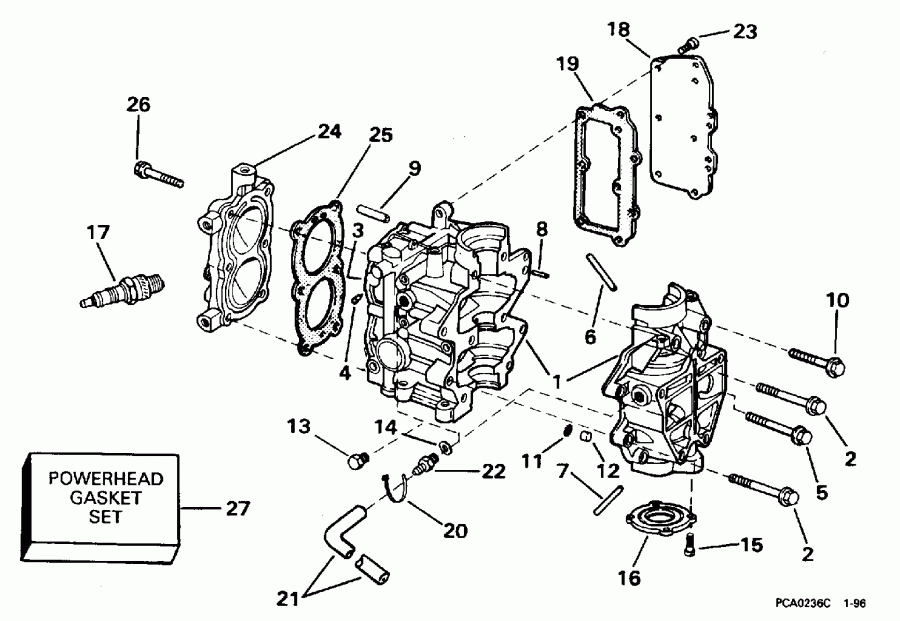 �������� ��������� ����� Evinrude BE4BRLEDS 1996  - linder & ������ ��������� / linder & Crankcase