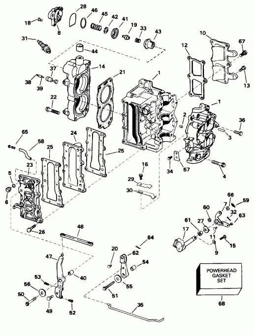 �������� ��������� ����� Evinrude E10RLEDD 1996  - linder & Crankcase