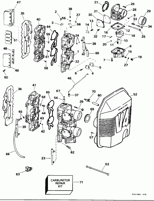 ��������� ��������� EVINRUDE E115ELEDR 1996  - rburetor & Intake Manifold