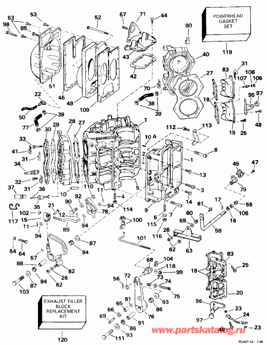 �������� ��������� ����� Evinrude E115TXADA 1996  - linder & Crankcase