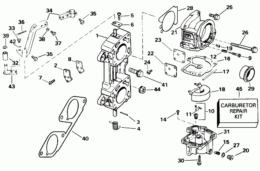 ����� EVINRUDE E130TLEDM 1996  - rburetor & ��������� ��������