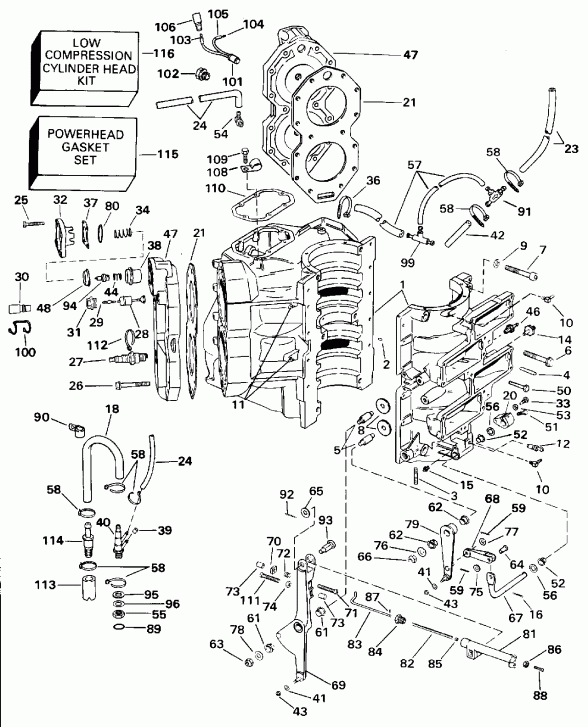 �������� ����� EVINRUDE E130TLEDM 1996  - linder & Crankcase - linder & ������ ���������