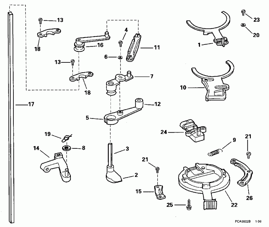 ��������� ����� Evinrude E150JLEDB 1996  - rottle ��������� ��������