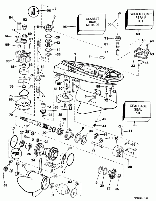  EVINRUDE E225TXEDE 1996  - Standard Rotation - 25 In. & 30 In. Models - �������� Rotation - 25 ���� & 30 ���� Models