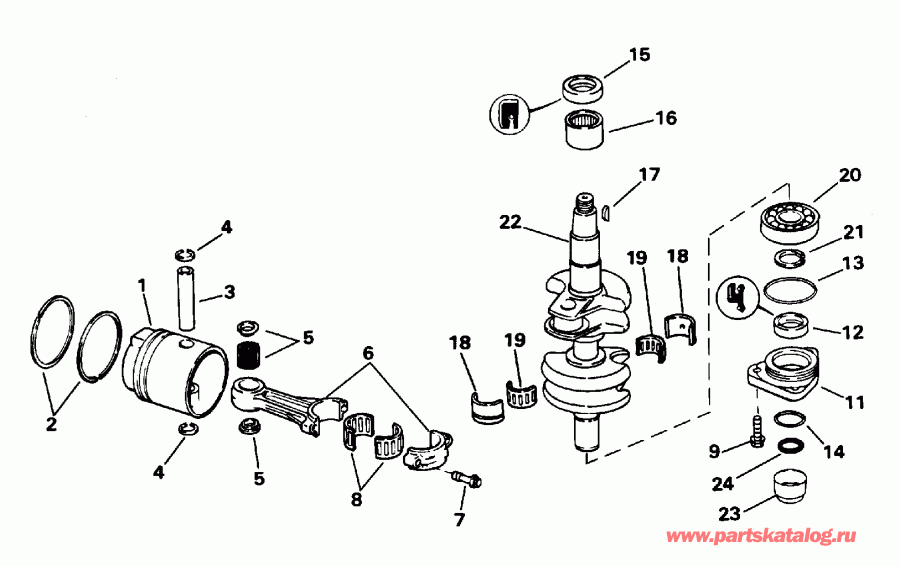 �������� ��������� ����� Evinrude E25EEDM 1996  - ankshaft & Piston - ank��� & �������