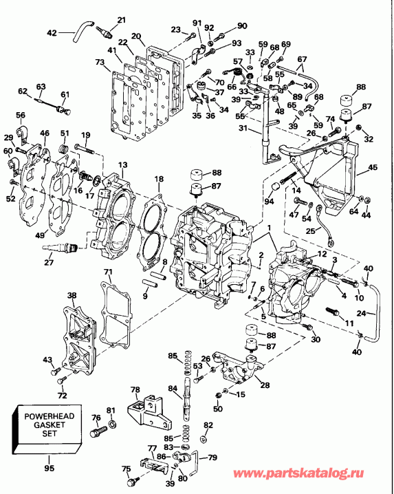 ����� Evinrude E25JREDC 1996  - linder & Crankcase - linder & ������ ���������