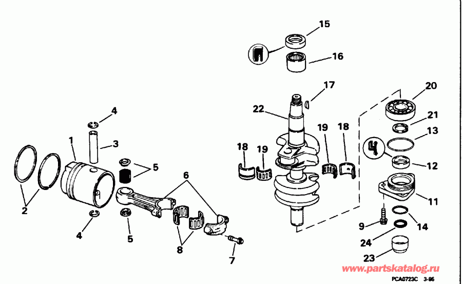 ��������� �������� ����� EVINRUDE E30TELEDE 1996  - ank��� & ������� / ankshaft & Piston