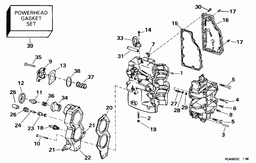 ����� Evinrude E48ESLEDC 1996  - linder & Crankcase - linder & ������ ���������