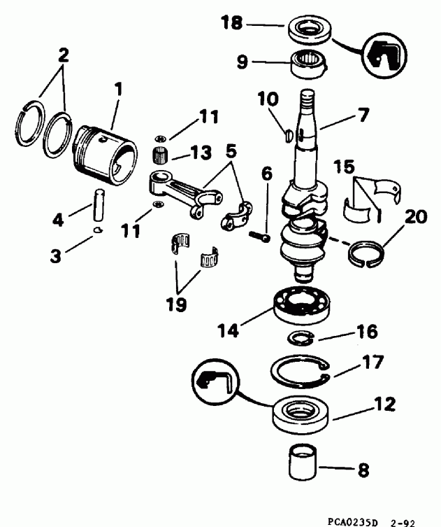 ��������� �������� ����� Evinrude E4REDS 1996  - ankshaft & Piston / ank��� & �������
