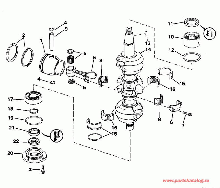 �������� ����� EVINRUDE E50DTLEDC 1996  - ank��� & ������� / ankshaft & Piston