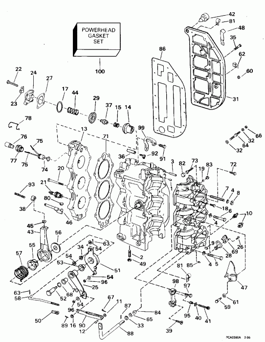 ��������� ����� Evinrude E50DTLEDC 1996  - linder & Crankcase - linder & ������ ���������