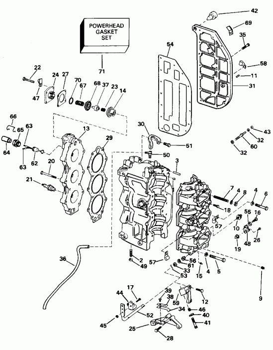 �������� ��������� ����� EVINRUDE E60TTLEDR 1996  - linder & Crankcase / linder & ������ ���������