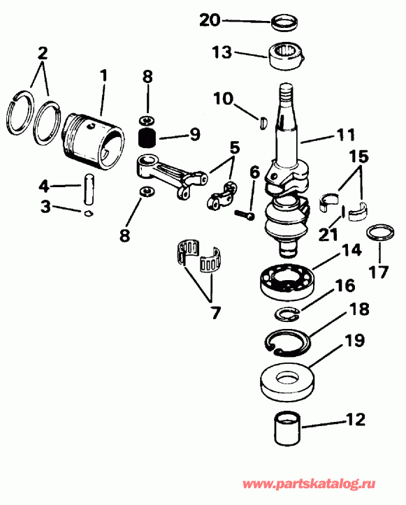 ��������� ��������� Evinrude E6RLEDS 1996  - ankshaft & Piston / ank��� & �������