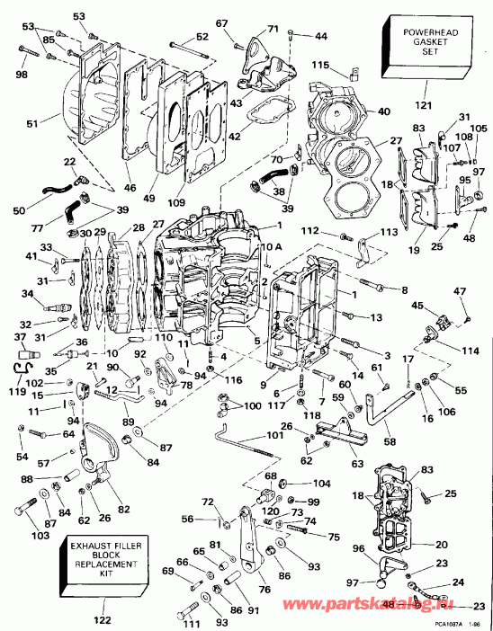  Evinrude E88TSLEDR 1996  - linder & ������ ��������� / linder & Crankcase