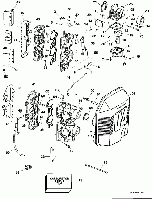   Evinrude E90ELEDR 1996  - rburetor & Intake Manifold