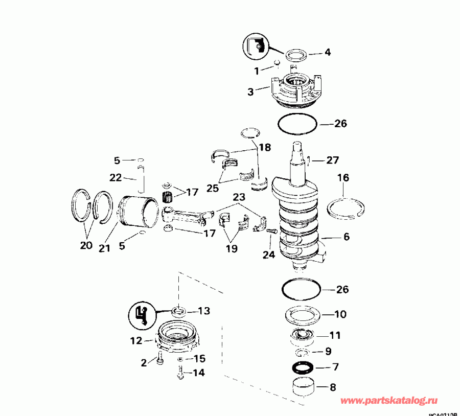 ��������� EVINRUDE E90TLEDA 1996  - ankshaft & Piston / ank��� & �������