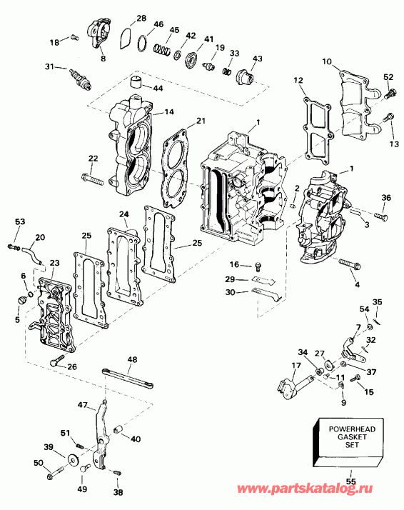 �������� ��������� ����� Evinrude HE15KCLN 1996  - linder & Crankcase