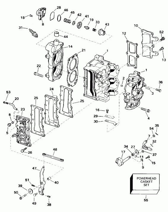 �������� ����� EVINRUDE HE15KCN 1996  - linder & ������ ��������� / linder & Crankcase