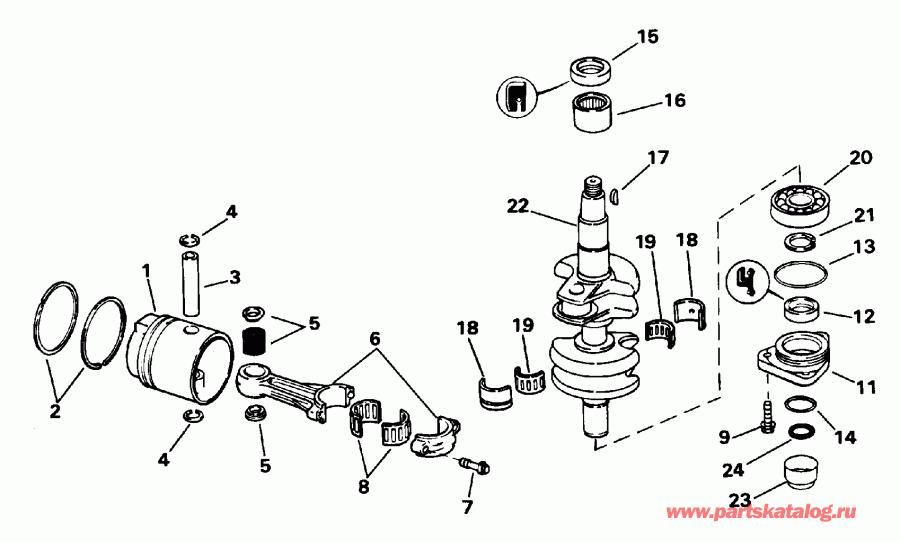 ��������� ����� Evinrude HE25RLEDA 1996  - ankshaft & Piston / ank��� & �������
