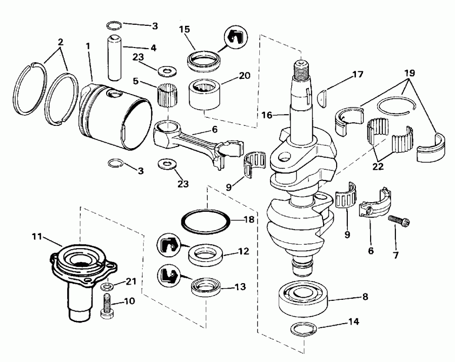 ��������� �������� ����� Evinrude SE10RPLB 1996  - ank��� & ������� - ankshaft & Piston