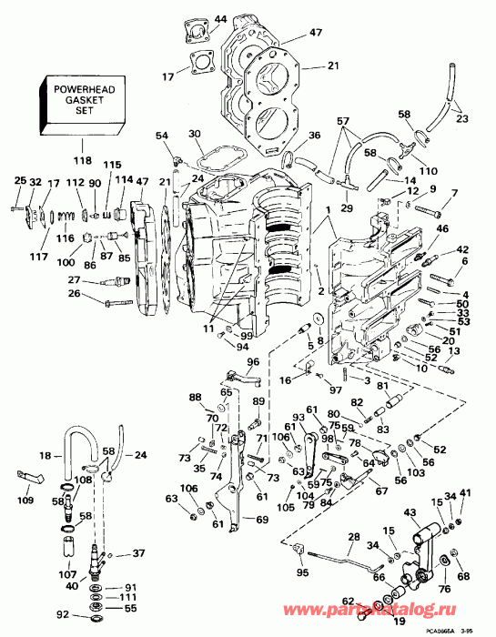 �������� ��������� ����� EVINRUDE SE125RWYV 1996  - linder & Crankcase - linder & ������ ���������