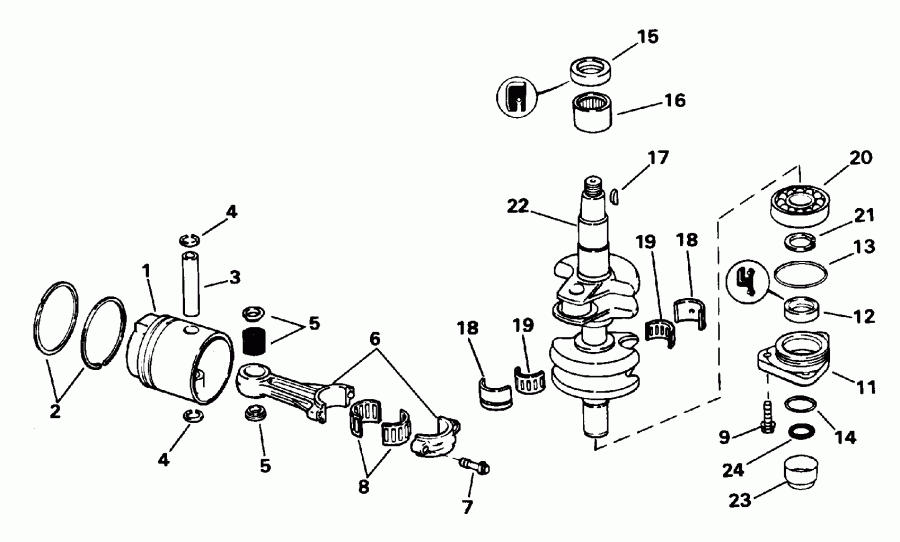 �������� ��������� ����� EVINRUDE SE35REDE 1996  - ankshaft & Piston - ank��� & �������