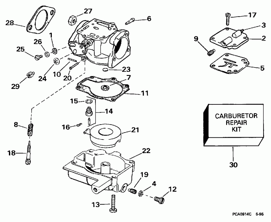 ��������� EVINRUDE BE25ELEUB 1997  - rburetor 30e, 30el - rburetor 30e, 30el