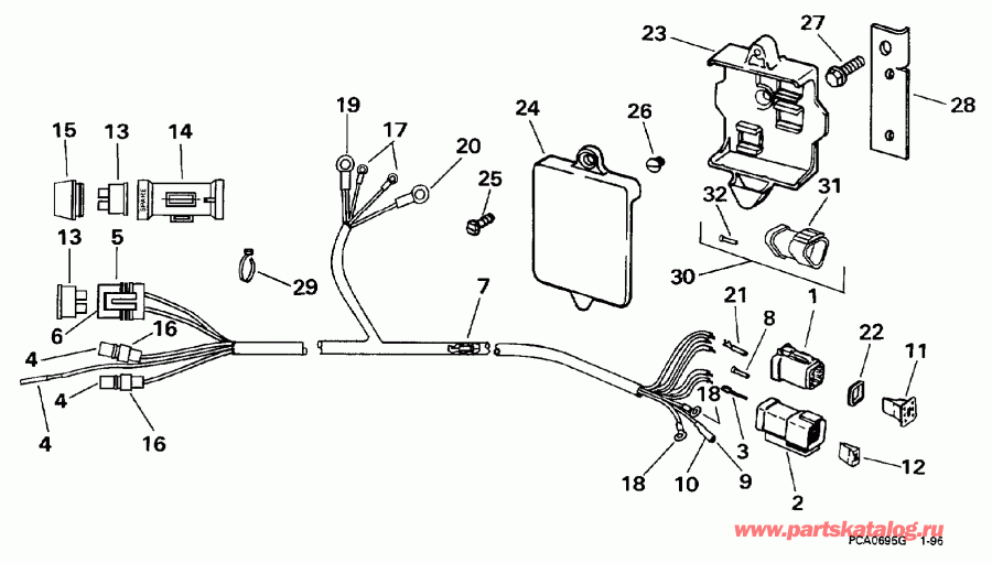 ��������� ��������� EVINRUDE BE25ELEUB 1997  - tor ������ Assembly - tor Cable Assembly