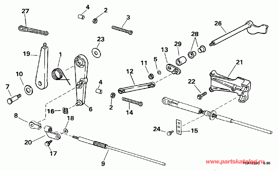 ��������� ����� EVINRUDE BE25QLEUR 1997  - rottle Linkage