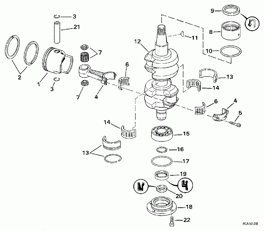 �������� ����� Evinrude BE50TLEUC 1997  - ankshaft & Piston - ank��� & �������