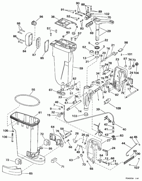 ��������� �������� ����� Evinrude BJ40EEUC 1997  - haust Housing & Stern & Swivel Bracket / haust ������ & Stern & ���������� ���������