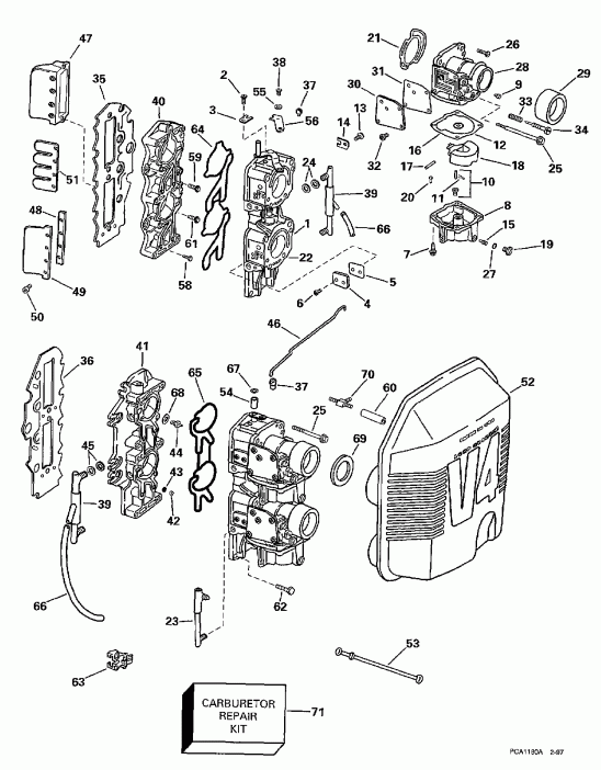 ����� EVINRUDE E115GLEUA 1997  - rburetor & Intake Manifold - rburetor & �������� ���������
