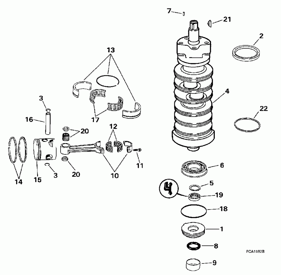 ��������� ����� EVINRUDE E115GLEUC 1997  - ankshaft & Piston - ank��� & �������