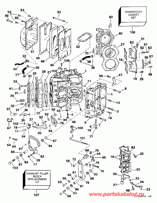 �������� ����� Evinrude E115JLEUM 1997  - linder & ������ ��������� / linder & Crankcase
