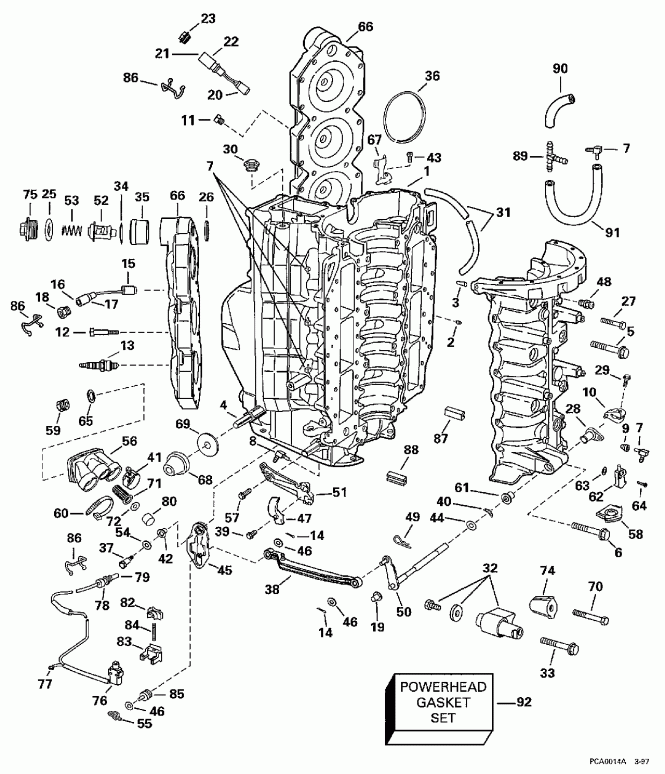 ��������� �������� ����� Evinrude E150EXEUC 1997  - linder & Crankcase