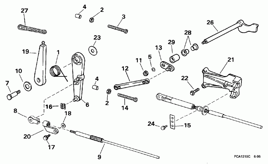 ��������� ����� Evinrude E25KLEUR 1997  - rottle ��������� �������� - rottle Linkage
