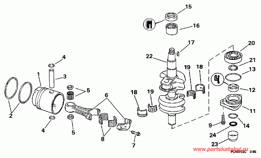 �������� ����� Evinrude E25RLEUM 1997  - ankshaft & Piston - ank��� & �������