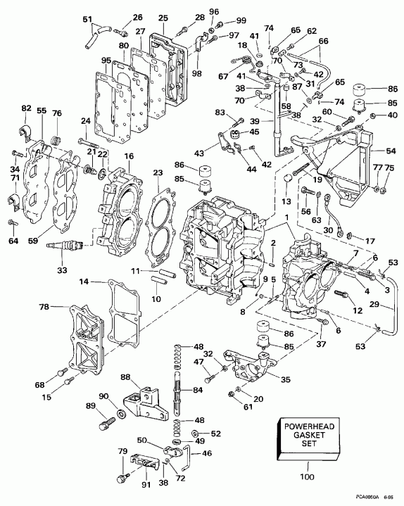 �������� ��������� ����� EVINRUDE E25RWEUR 1997  - linder & Crankcase - linder & ������ ���������