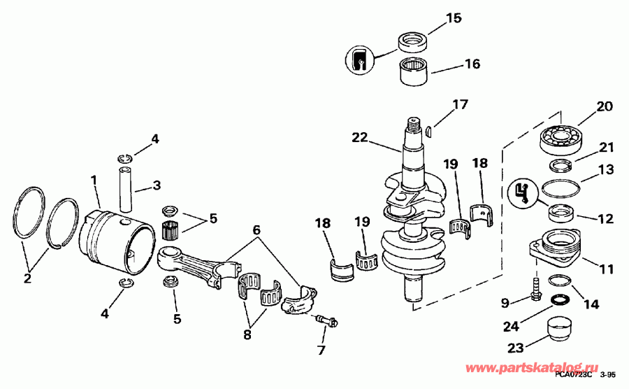 ��������� ����� Evinrude E25RWLEUR 1997  - ankshaft & Piston - ank��� & �������
