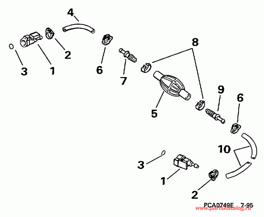 ����� EVINRUDE E25TEEUM 1997  - el ����� & ��������� ����� 5 / 16 ���� I.d.
