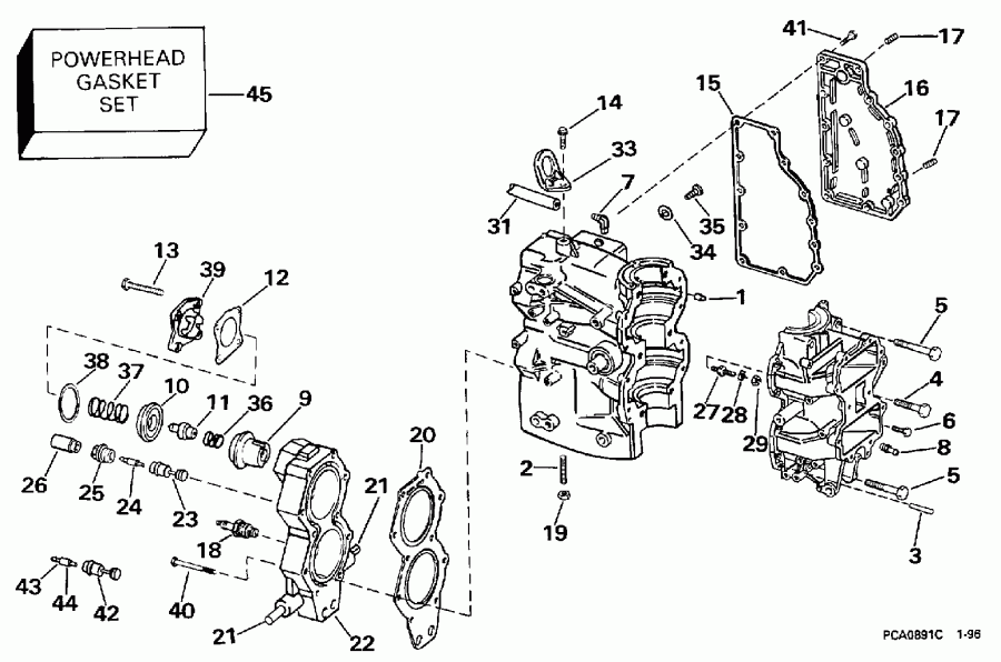 ��������� ��������� EVINRUDE E40RLEUC 1997  - linder & ������ ��������� - linder & Crankcase