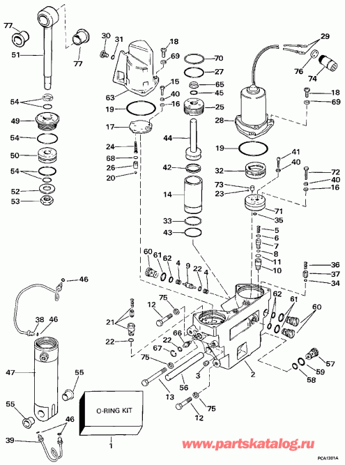 ��������� ��������� ������� E50TTLEUR 1997  - wer Trim / tilt Hydraulic Assembly - wer Trim/tilt Hydraulic Assembly