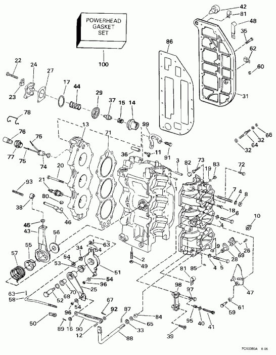 ��������� ����� EVINRUDE E60TLEUA 1997  - linder & Crankcase / linder & ������ ���������