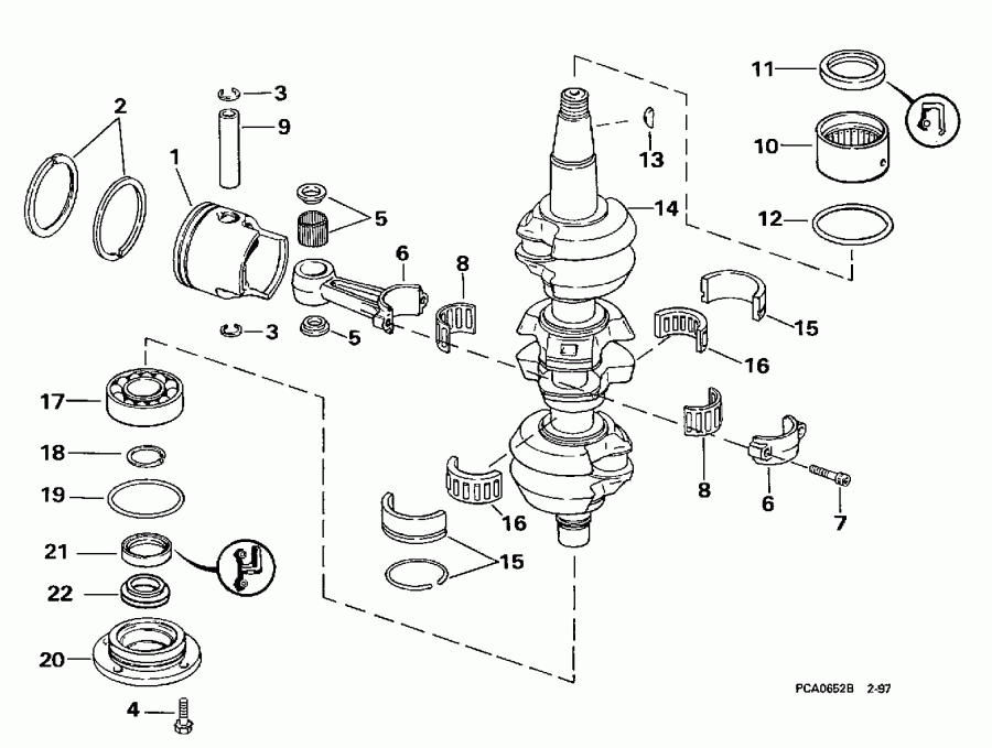 ��������� Evinrude E65RSLZ2 1997  - ankshaft & Piston - ank��� & �������