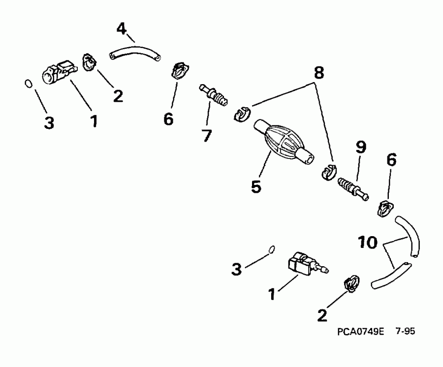 �������� ��������� ����� Evinrude E8FRXEUR 1997  - el ����� & ��������� ����� 5 / 16 ���� I.d. / el Hose & Primer Bulb 5/16 In. I.d.