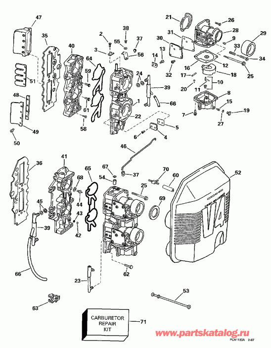 ��������� ����� EVINRUDE E90SLEUC 1997  - rburetor & Intake Manifold
